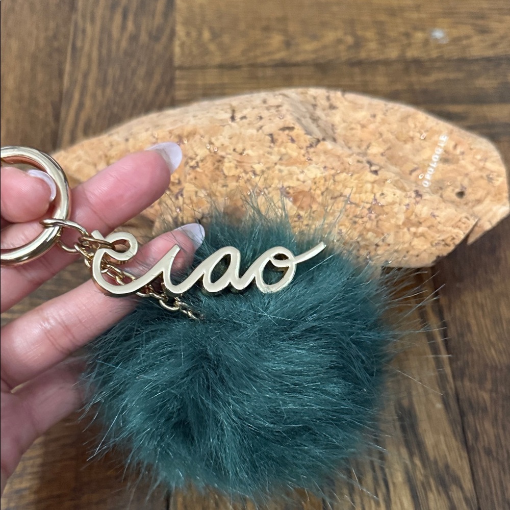 Anthropologie Teal Pom Pom Keychain